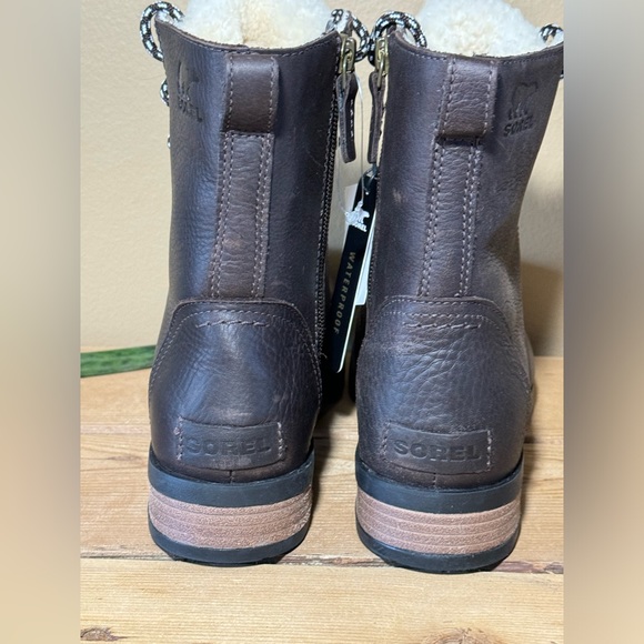 SOREL Emelie Genuine Shearling Short Lace-Up Boot 9 Blackened Brown - Picture 9 of 12